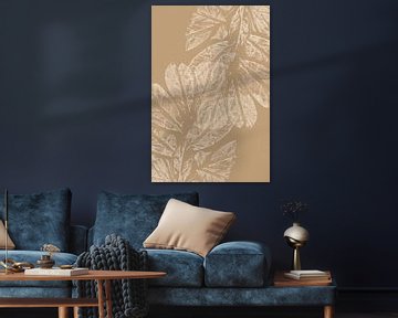 Witte bladeren op warm beige. Moderne botanische kunst. van Dina Dankers