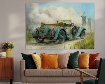 Tekening van een klassieke auto, oldtimer, cabriolet - 
