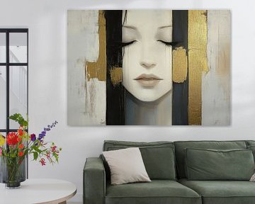 Vrouw Goud | Golden Silence in Black Canvas van De Mooiste Kunst