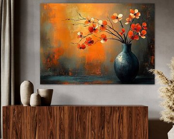 Abstract Bloemenschilderij | Crimson Flare Vase van Kunst Kriebels