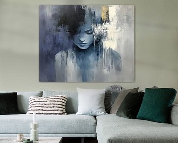 Vrouwenportret | Blue Solitude van Abstract Schilderij