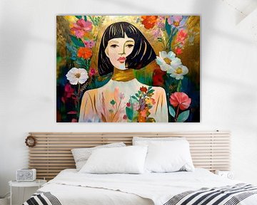 Modern collage of a woman with flowers
