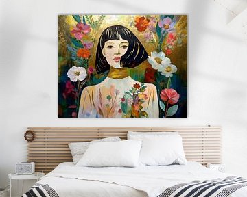 Modern collage of a woman with flowers by Studio Pieternel
