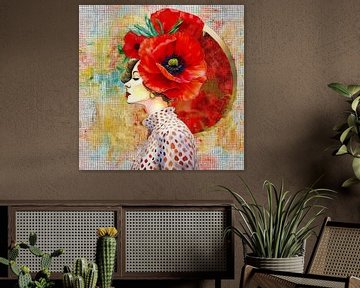 Modern collage of a woman with poppies by Studio Pieternel