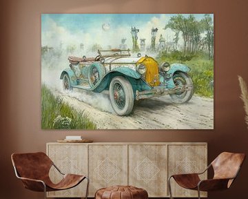 Drawing of a vintage car, convertible 