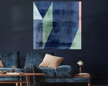 Modernisme vormen. Abstracte geometrische kunst in vintage stijl. Groen en blauw. van Dina Dankers