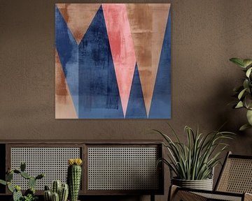 Modernisme vormen. Abstracte geometrische kunst in vintage stijl. Roze, bruin, blauw. van Dina Dankers