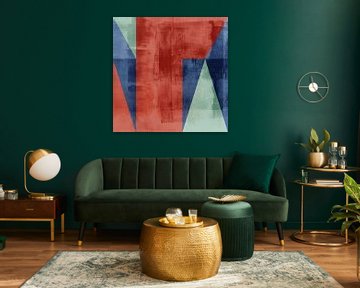 Modernisme vormen. Abstracte geometrische kunst in vintage stijl. Groen, terra, blauw. van Dina Dankers