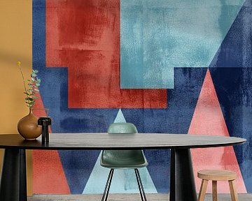 Modernism shapes. Abstract geometric vintage style art. Terra, blue, pink.