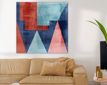 Modernisme vormen. Abstracte geometrische kunst in vintage stijl. Terra, blauw, roze. van Dina Dankers