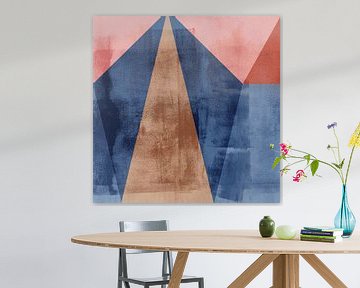 Modernisme vormen. Abstracte geometrische kunst in vintage stijl. Blauw, bruin, roze. van Dina Dankers