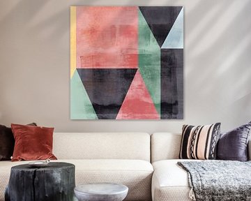 Modernisme vormen. Abstracte geometrische kunst in vintage stijl. Rood, groen, zwart. van Dina Dankers