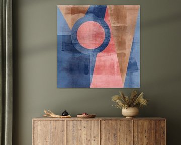 Modernisme vormen. Abstracte geometrische kunst in vintage stijl. Roze, blauw, terra. van Dina Dankers