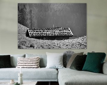 Authentique chalet d'alpage dans les Alpes de Berchtesgaden, noir et blanc sur Christian Peters