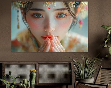 Spiritual painting Asia meditating woman