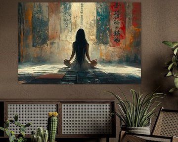 Spiritual painting Asia meditating woman