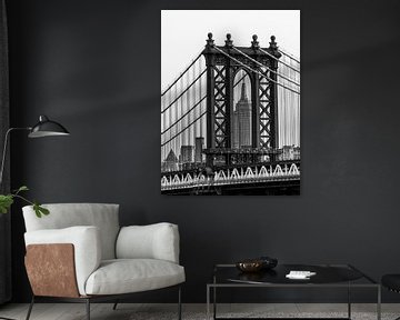 New York Manhattan Bridge met Empire State Building van Kurt Krause