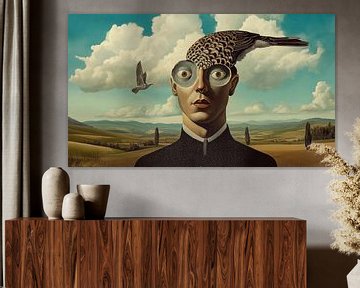 Man met vogelhoofd surrealistisch surrealisme van TheXclusive Art