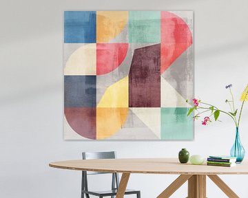 Abstracte geometrische kunst in retrostijl. Kleurrijke vormen I. van Dina Dankers