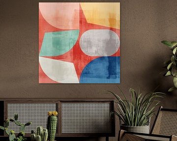 Abstracte geometrische kunst in retrostijl. Kleurrijke vormen II. van Dina Dankers