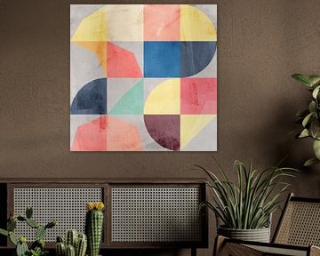 Abstracte geometrische kunst in retrostijl. Kleurrijke vormen III. van Dina Dankers