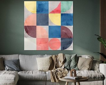 Abstracte geometrische kunst in retrostijl. Kleurrijke vormen IV. van Dina Dankers