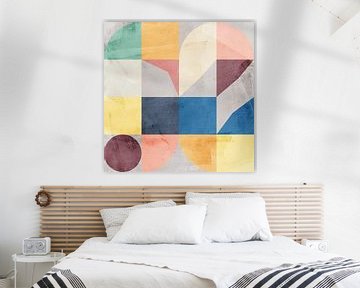 Moderne abstracte geometrische kunst in retrostijl. Pastelkleuren I. van Dina Dankers