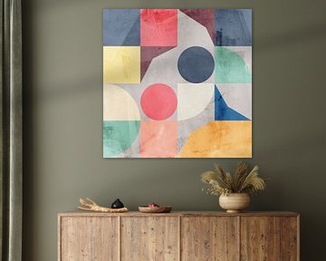 Moderne abstracte geometrische kunst in retrostijl. Pastelkleuren II. van Dina Dankers