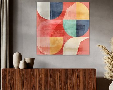 Moderne abstracte geometrische kunst in retrostijl. Pastelkleuren III. van Dina Dankers