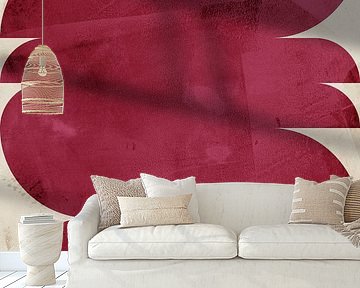 Abstrakte geometrische Kunst im Retrostil. Burgunderfarbene Formen auf Weiß. von Dina Dankers