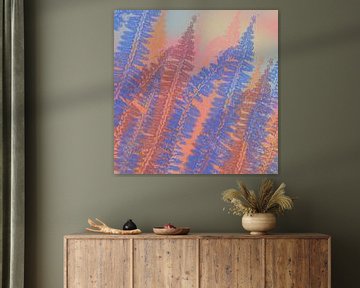 Varensbladeren in blauw en bruin. Moderne botanische kunst. van Dina Dankers