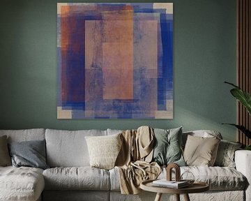 Abstracte vormen in blauw, roestbruin, wit. van Dina Dankers