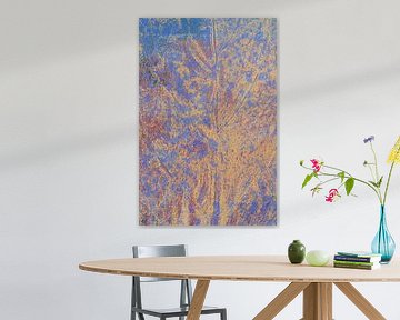 Leaf in ochre, blue and burgundy. Modern botanical abstract art. by Dina Dankers