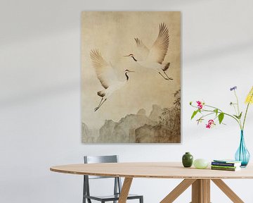 Dans van Twee Kraanvogels in Dunhuang Mural Stijl van Dream Designs art work