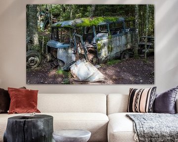 Sloopauto's overwoekerd door de natuur