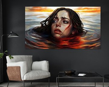 Vrouw in donker water van Frank Heinz