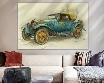 Gedetailleerde tekening van een oldtimer 