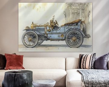 Tekening van een klassieke, antieke auto, oldtimer cabrio  van Peter Pen tekeningen en schilderijen