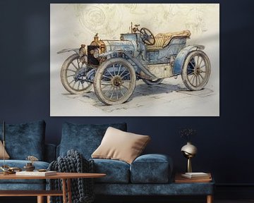 Gedetailleerde tekening van een oldtimer cabriolet  van Peter Pen tekeningen en schilderijen