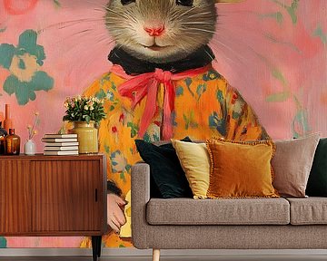 Mouse portrait with cheese
