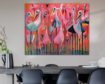 Bunte Vögel malen | Swinging Flamingo's