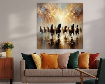 Paarden in het water van FoXo Art