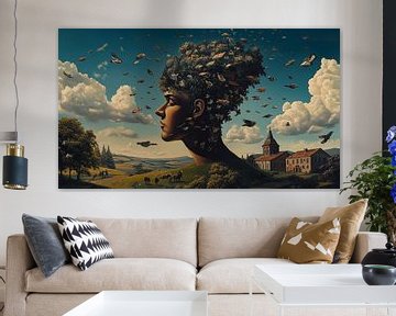 Man met boom hoofd surrealistisch surrealisme panorama van TheXclusive Art
