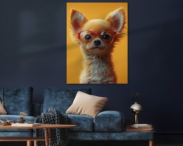 chihuahua puppy poses with glasses