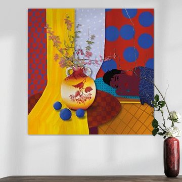 Resting woman with blue orbs