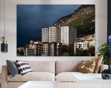High angle panorama over the traditional village of Kruja, Alban