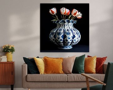Modern Tulips in Classic Delft Blue Vase