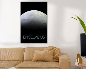 STK205473S-Solar system poster Enceladus, een maan van Saturnus. van Stocktrek Images