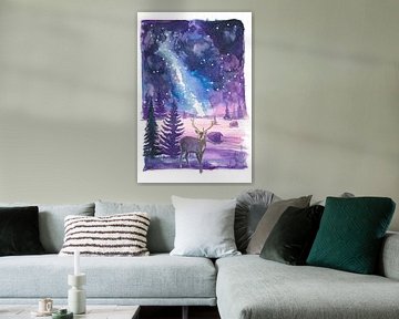 Sterrenhemel Melkweg Bosdromen Betoverd Hert Nachtlandschap Schilderij van Markus Bleichner