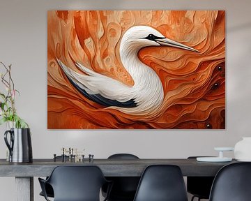 Zwaan in Vurig Palet Elegantie in Oranje Tint van Eva Lee